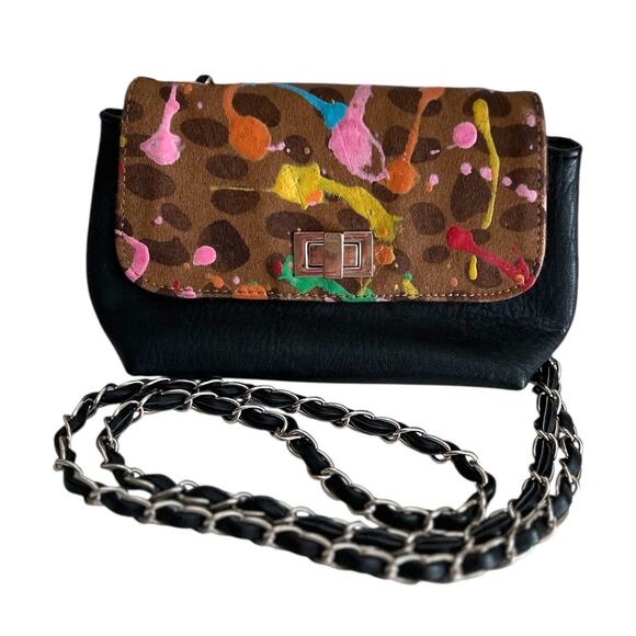 Steve Madden Handbags - Steve Madden BNEON Crossbody Mini Bag Leopard Neon Paint Splatter Chain Strap